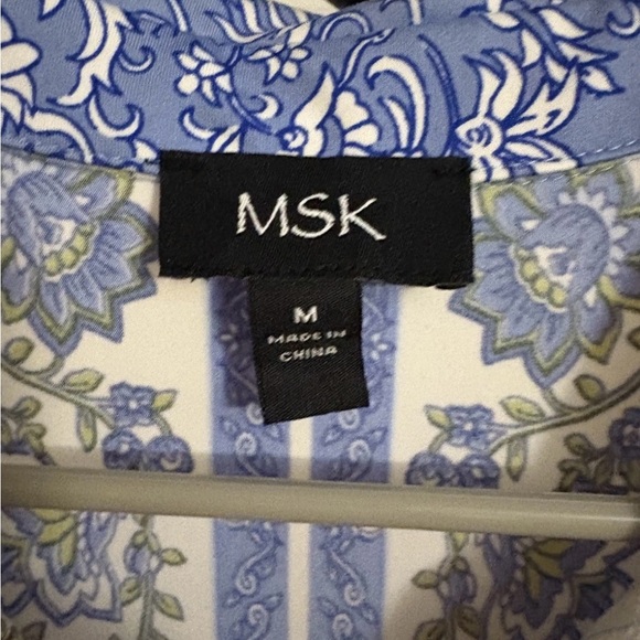 MSK Classic Asian Inspired China Doll Blue White Floral Casual Chic Dress Sz M - Picture 3 of 4